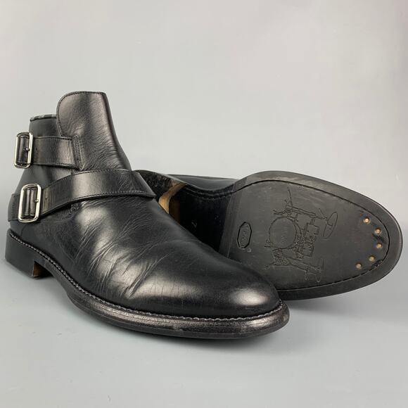 JUSTIN DEAKIN Size 7 Black Leather Double Buckle Ankle Boots main image 7